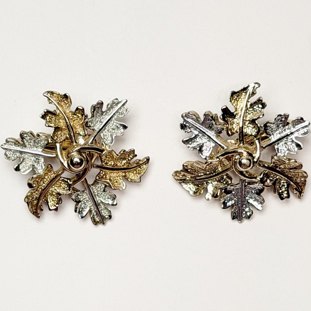 Sarah Coventry Gold and Silver Leaf Cluster Clip Earrings